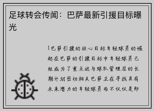 足球转会传闻：巴萨最新引援目标曝光